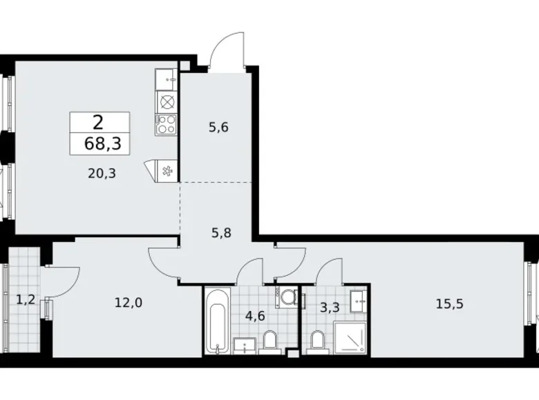 Mieszkanie 2 pokoi 68 m² Troick, Rosja