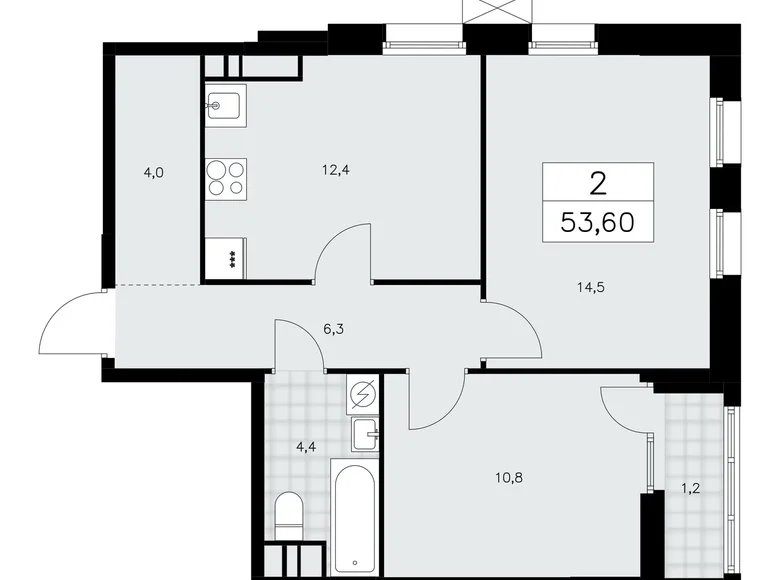 2 room apartment 54 m² poselenie Sosenskoe, Russia