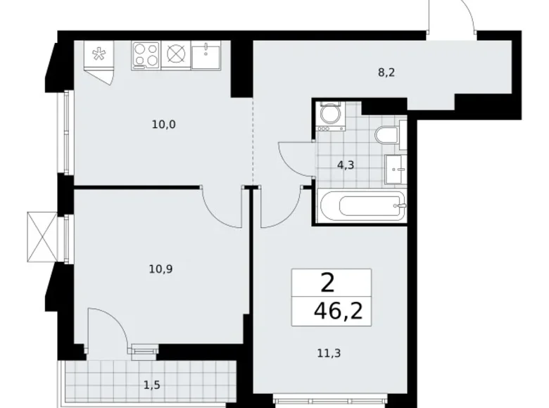 Wohnung 2 zimmer 46 m² Troizk, Russland