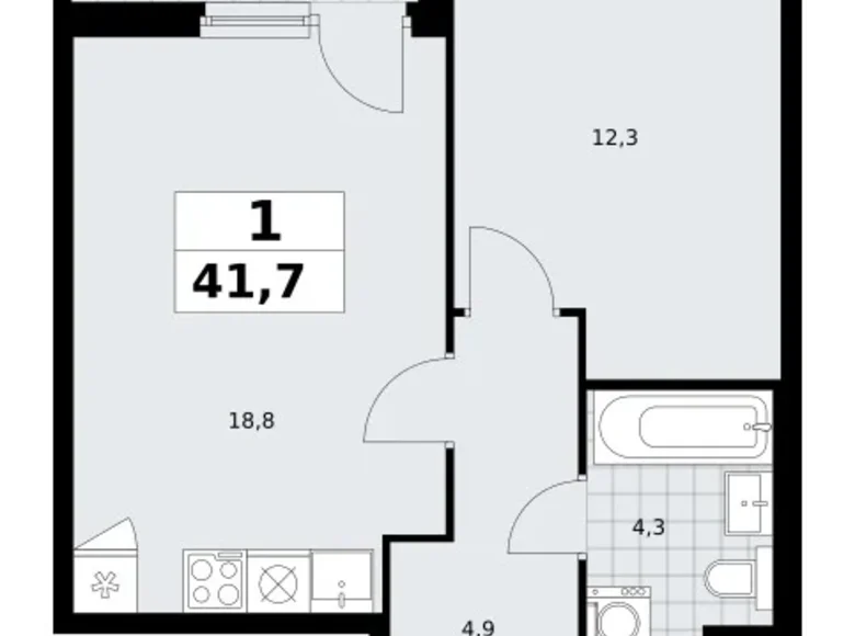 Appartement 1 chambre 42 m² Troïtsk, Russie