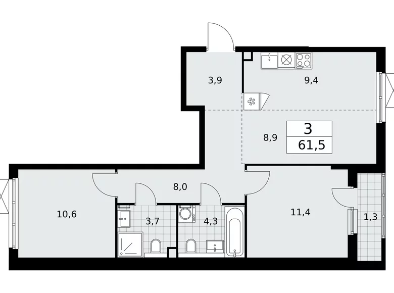 Apartamento 3 habitaciones 62 m² poselenie Sosenskoe, Rusia