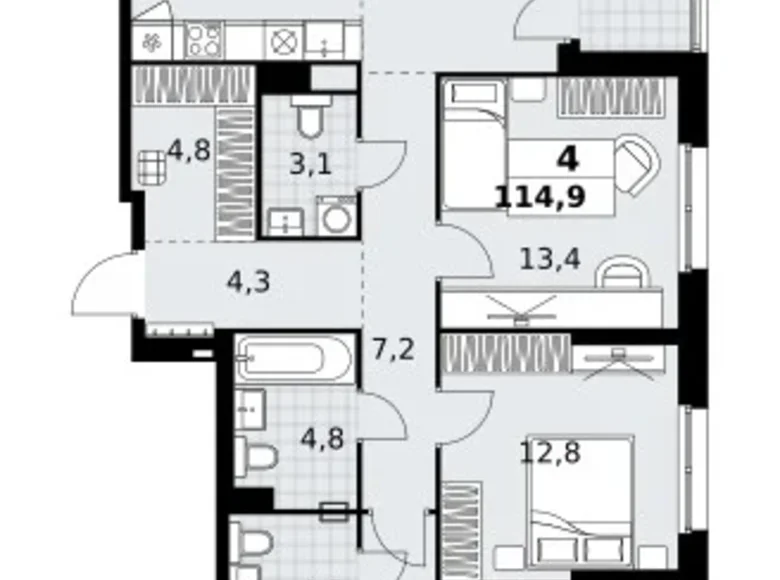 Appartement 4 chambres 115 m² Kommunarka, Russie