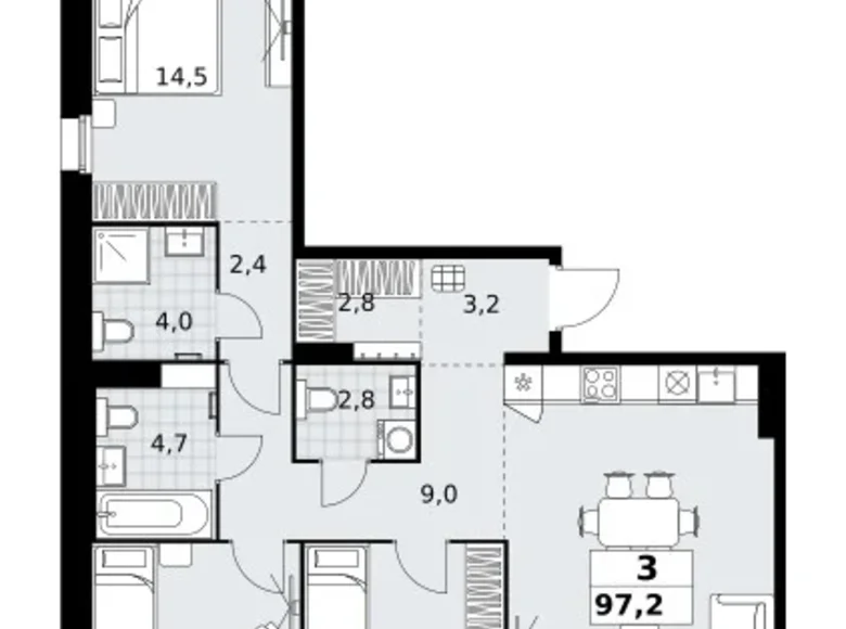 Квартира 3 комнаты 97 м² район Коммунарка, Россия
