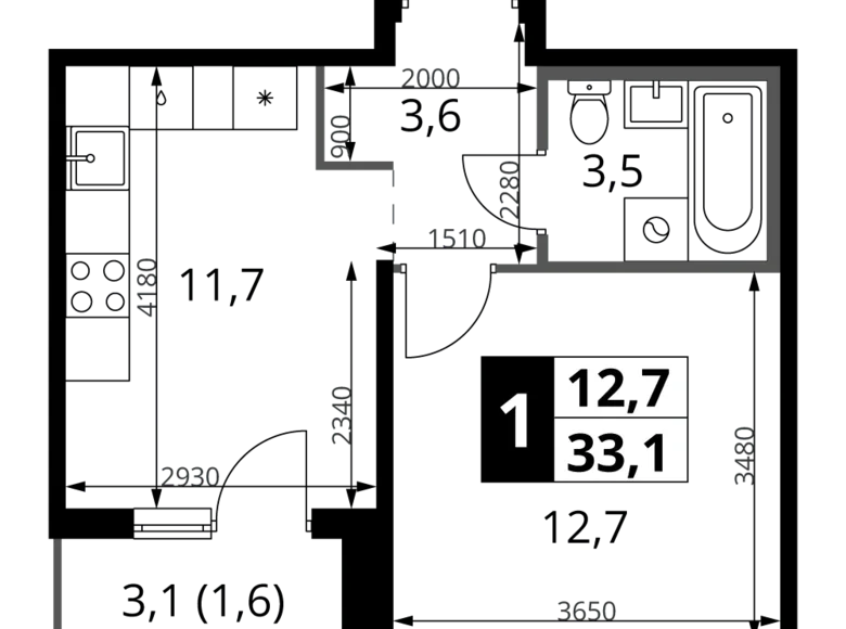 Mieszkanie 1 pokój 33 m² rejon leniński, Rosja