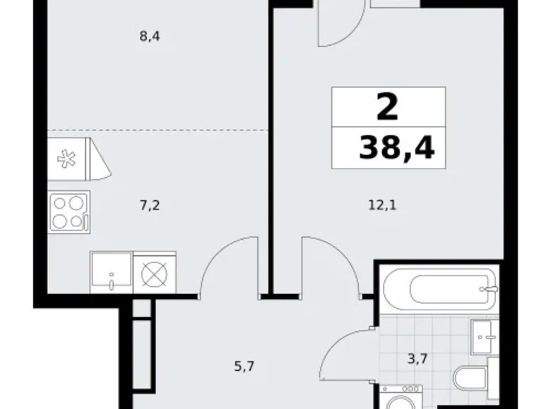 Appartement 2 chambres 38 m² Postnikovo, Fédération de Russie