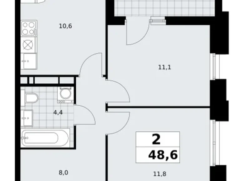 2 room apartment 49 m² poselenie Sosenskoe, Russia