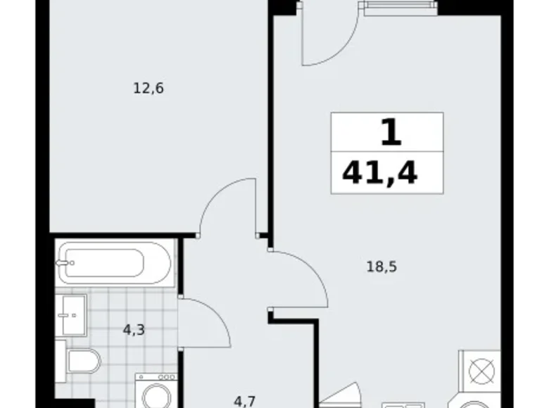Квартира 1 комната 41 м² район Троицк, Россия