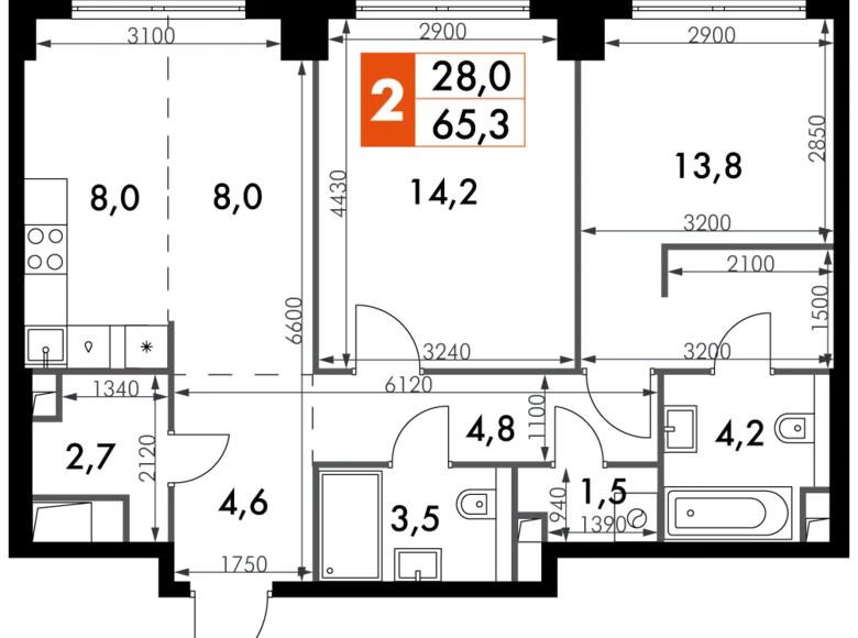 Квартира 3 комнаты 65 м² Северо-Западный административный округ, Россия