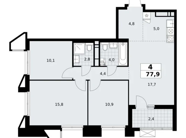 Apartamento 4 habitaciones 78 m² poselenie Sosenskoe, Rusia