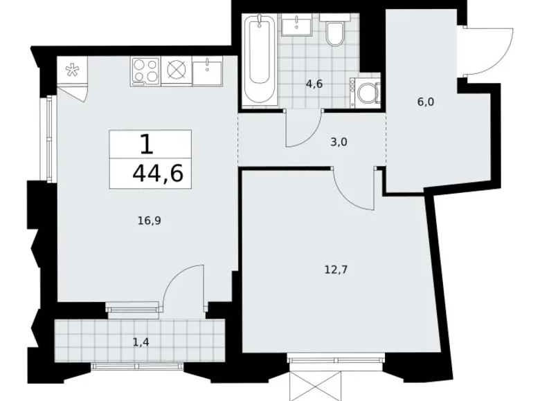 Apartamento 1 habitación 45 m² Troitsk, Rusia