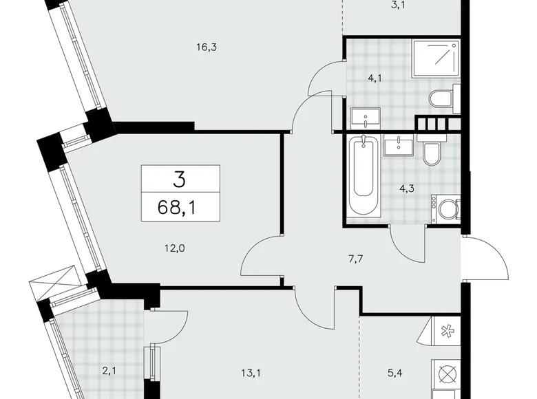 Appartement 3 chambres 68 m² poselenie Sosenskoe, Fédération de Russie