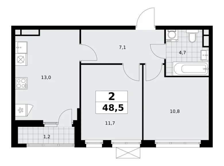 2 room apartment 49 m² South-Western Administrative Okrug, Russia