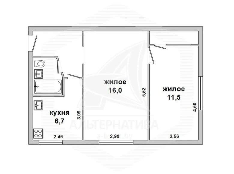 Wohnung 2 Zimmer 43 m² Recycki siel ski Saviet, Weißrussland