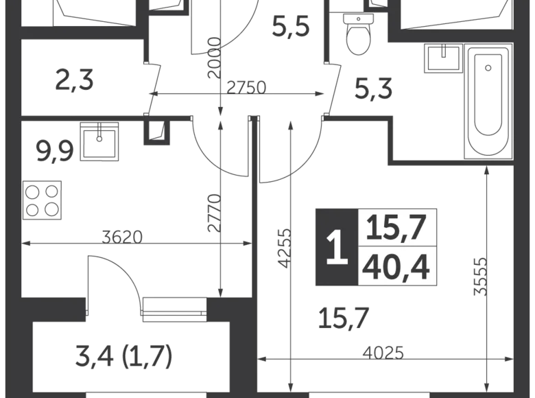 Квартира 1 комната 40 м² Северо-Восточный административный округ, Россия