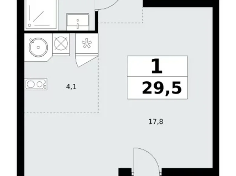 Квартира 1 комната 30 м² Москва, Россия