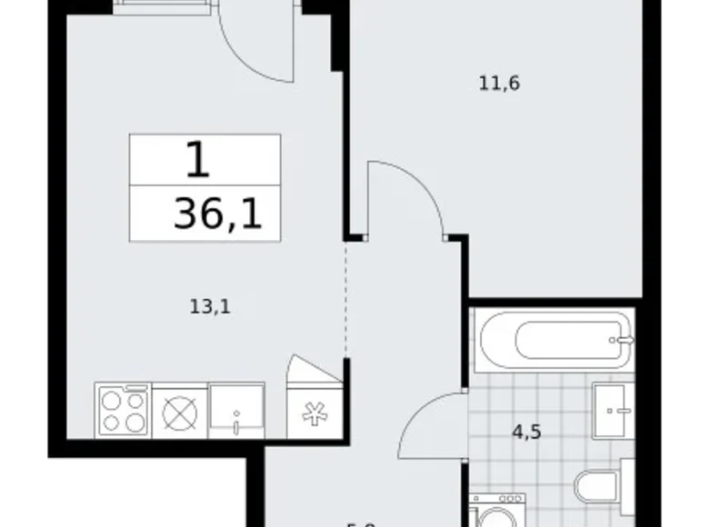 Квартира 1 комната 36 м² район Троицк, Россия