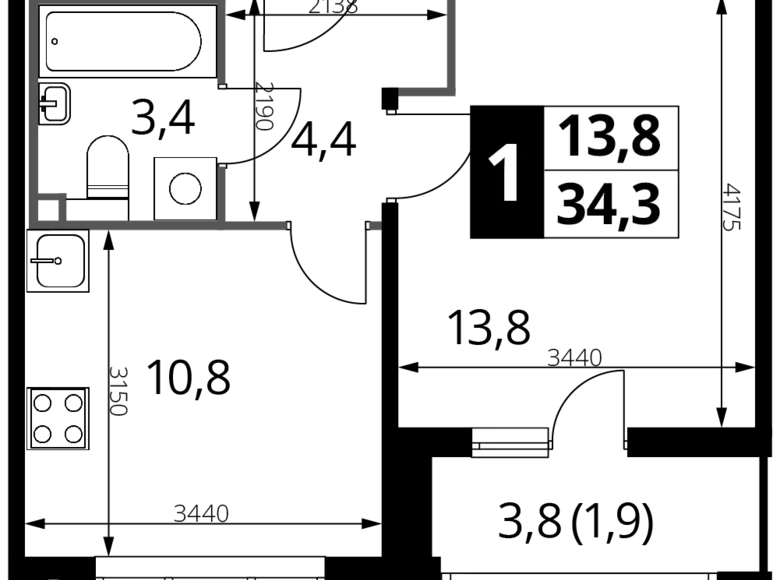 Mieszkanie 1 pokój 34 m² Lubiercy, Rosja