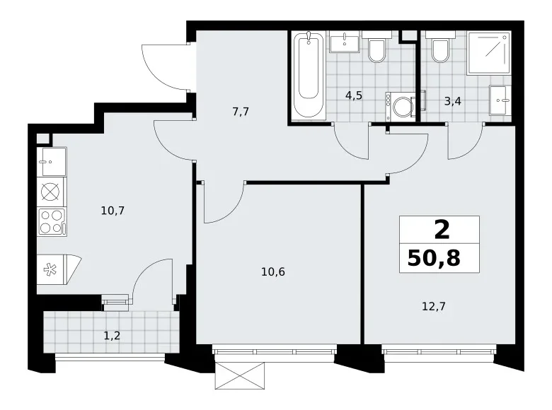 Квартира 2 комнаты 51 м² район Троицк, Россия