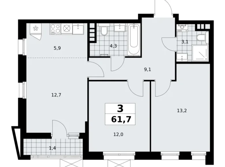 Apartamento 3 habitaciones 62 m² poselenie Sosenskoe, Rusia