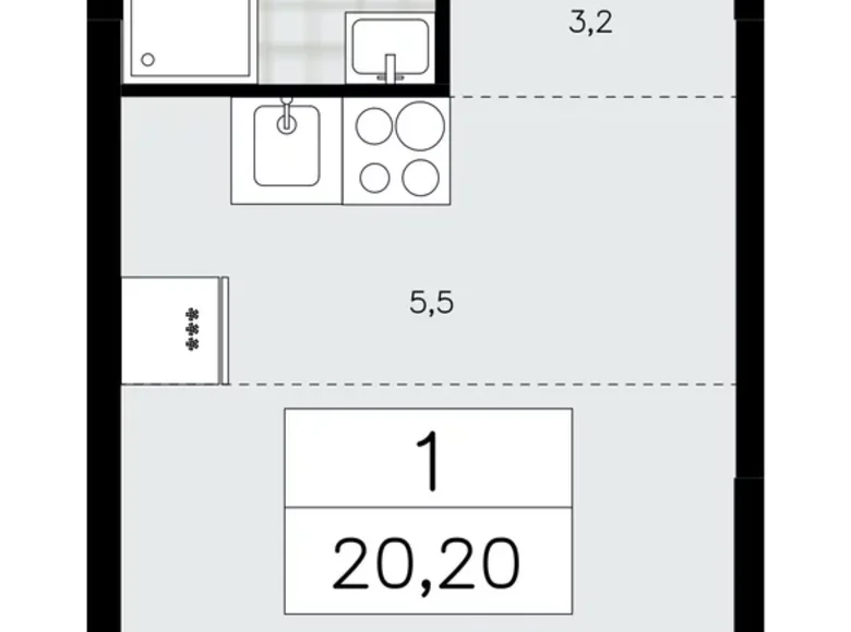 Квартира 1 комната 20 м² Москва, Россия