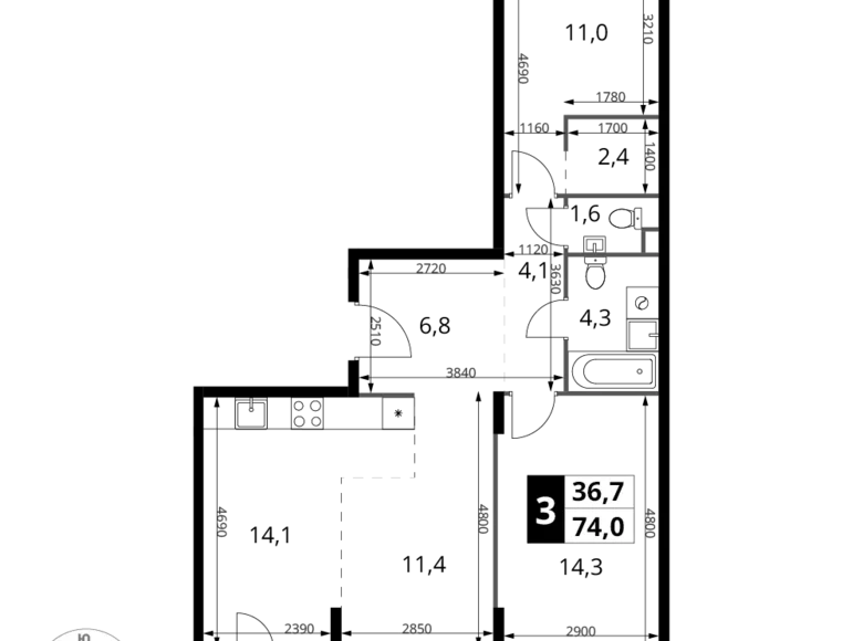 Appartement 3 chambres 74 m² Khimki, Fédération de Russie