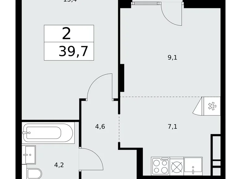 2 room apartment 40 m² poselenie Desenovskoe, Russia