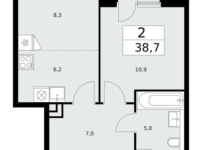 Mieszkanie 2 pokoi 39 m² poselenie Sosenskoe, Rosja