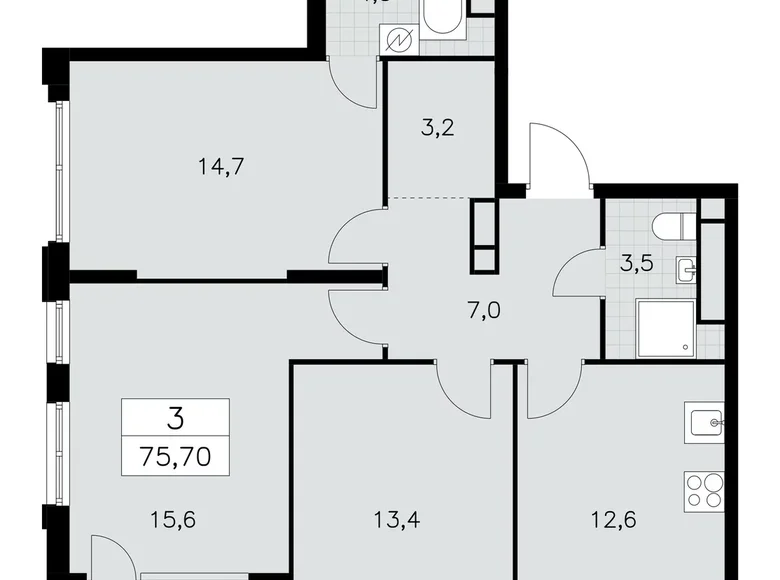 3 room apartment 76 m² South-Western Administrative Okrug, Russia