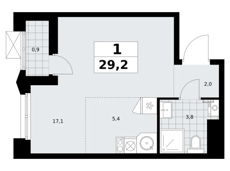 Wohnung 1 zimmer 29 m² Troizk, Russland