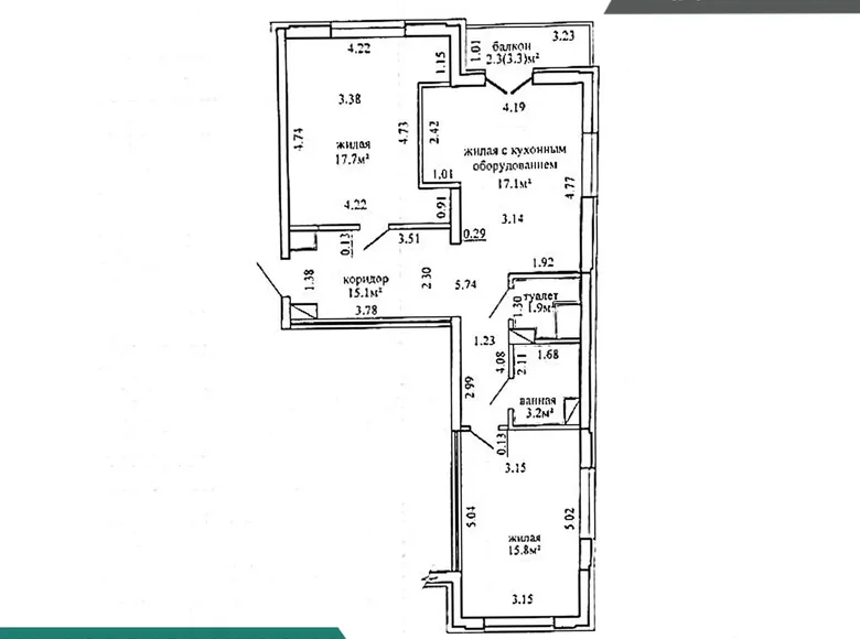 3 room apartment 73 m² Minsk, Belarus