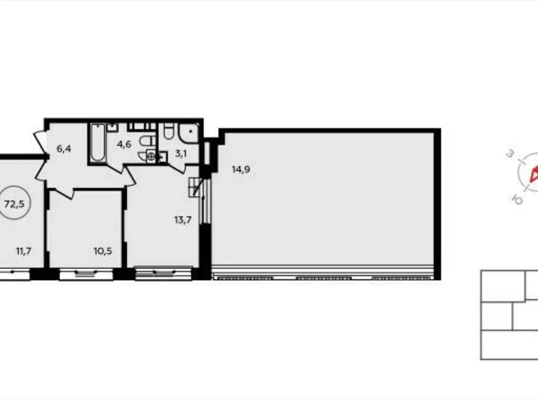 Квартира 3 комнаты 73 м² Москва, Россия