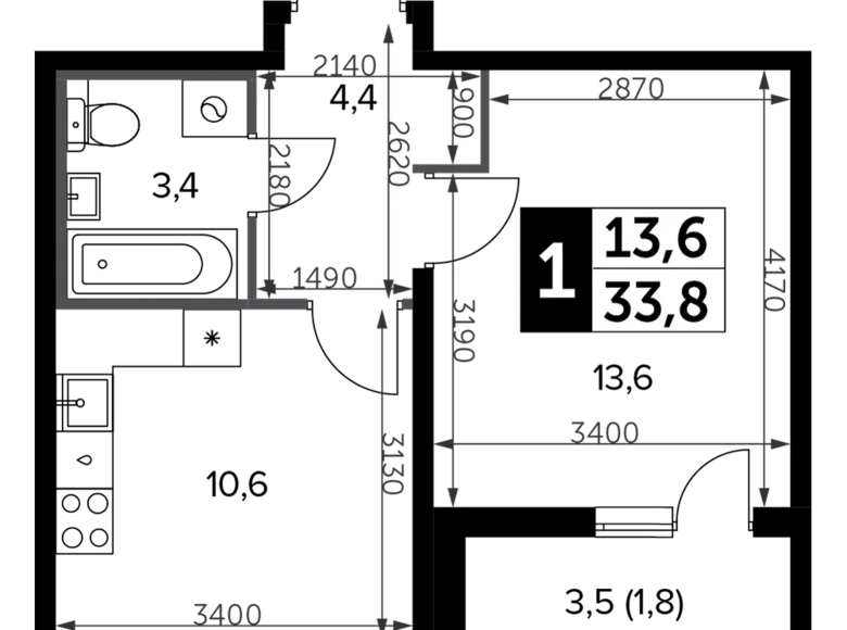 Apartamento 1 habitación 34 m² Leninsky District, Rusia