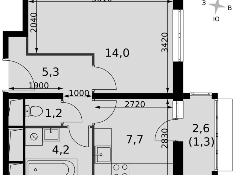 Квартира 1 комната 34 м² Развилка, Россия