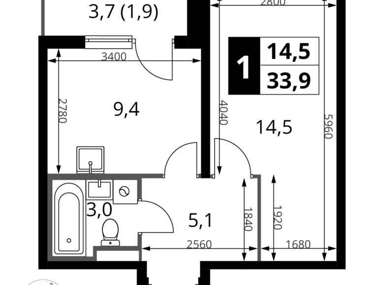 Wohnung 1 zimmer 34 m² Sapronovo, Russland