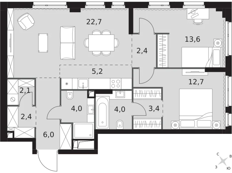 3 room apartment 79 m² North-Western Administrative Okrug, Russia