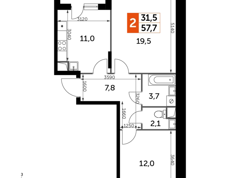 Wohnung 2 zimmer 58 m² Razvilka, Russland