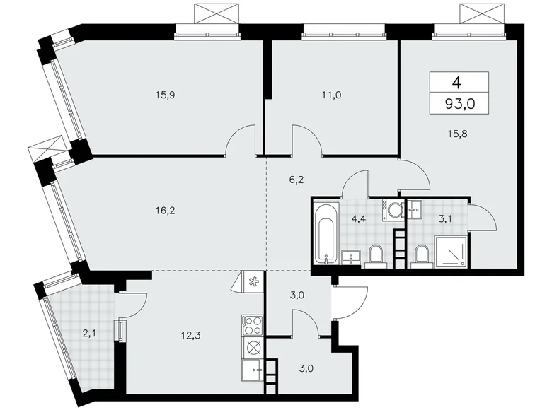 Квартира 4 комнаты 93 м² поселение Сосенское, Россия