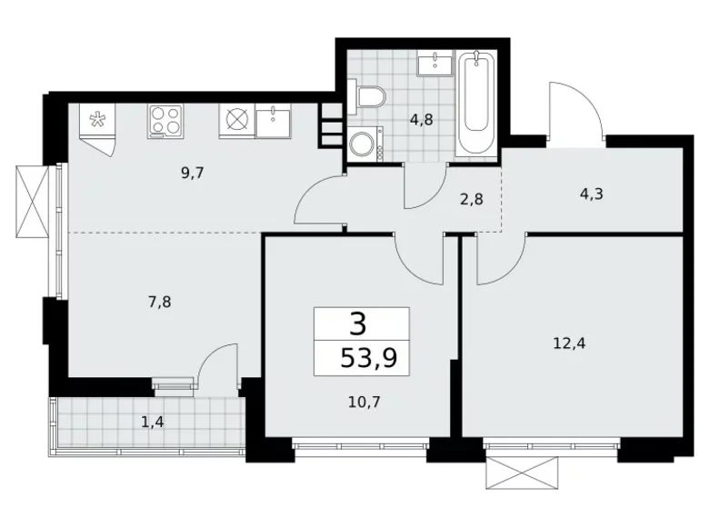 Apartamento 3 habitaciones 54 m² poselenie Sosenskoe, Rusia