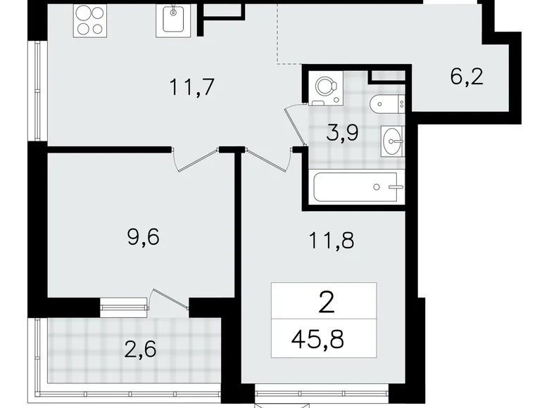 Appartement 2 chambres 46 m² Vsevolozhsk, Fédération de Russie