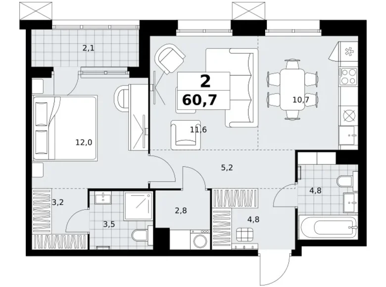 Wohnung 2 zimmer 61 m² Kommunarka, Russland