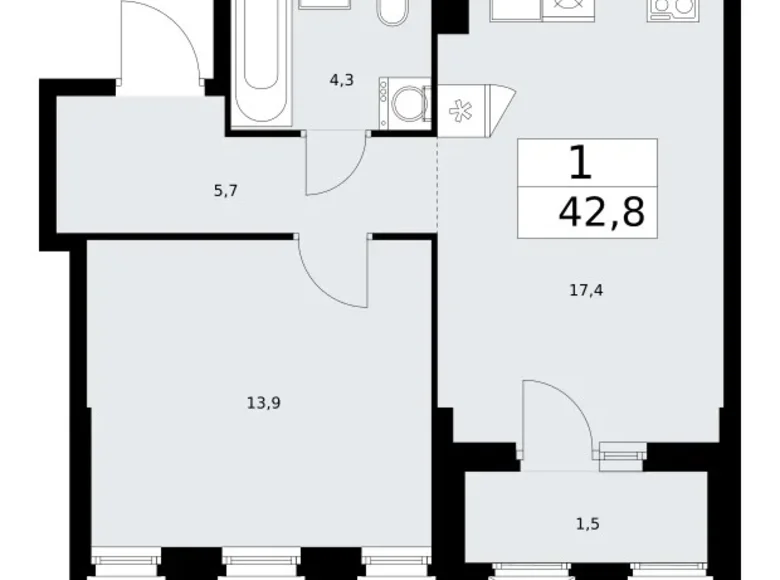 Wohnung 1 zimmer 43 m² Troizk, Russland