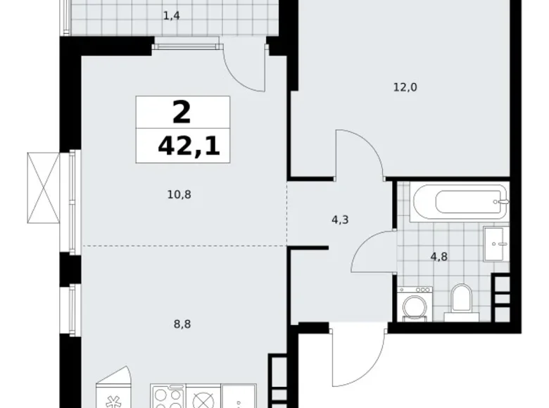 Appartement 2 chambres 42 m² South-Western Administrative Okrug, Fédération de Russie