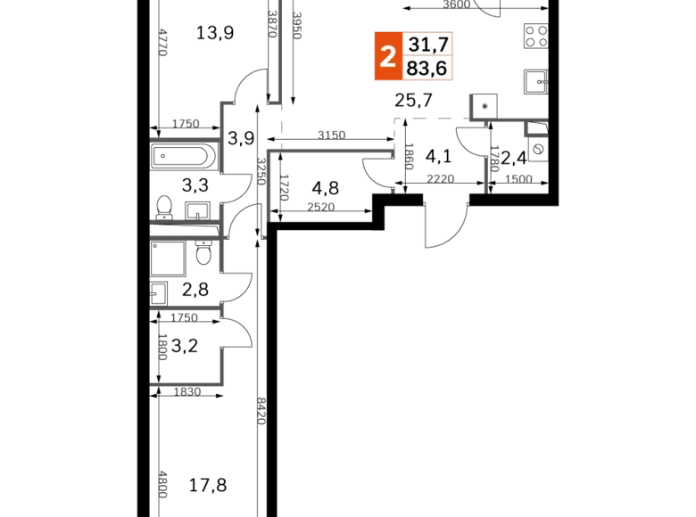 3 room apartment 84 m² Moscow, Russia