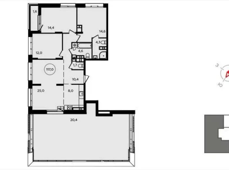 4 room apartment 117 m² Moscow, Russia