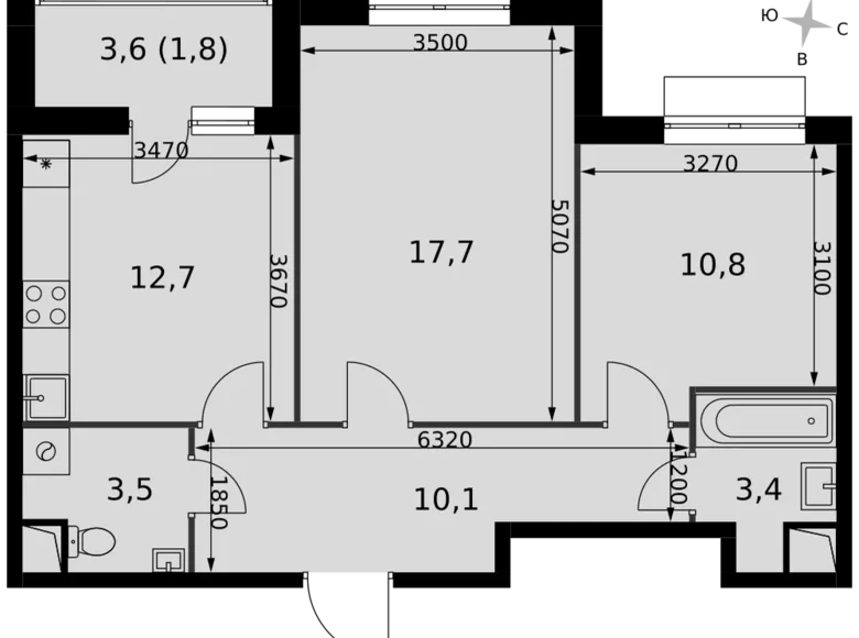 2 room apartment 60 m² Razvilka, Russia