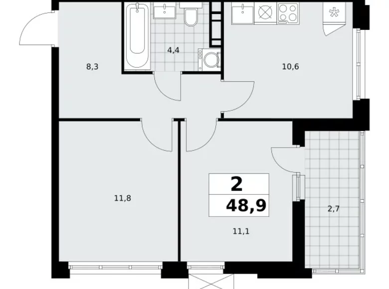 2 room apartment 49 m² Moscow, Russia
