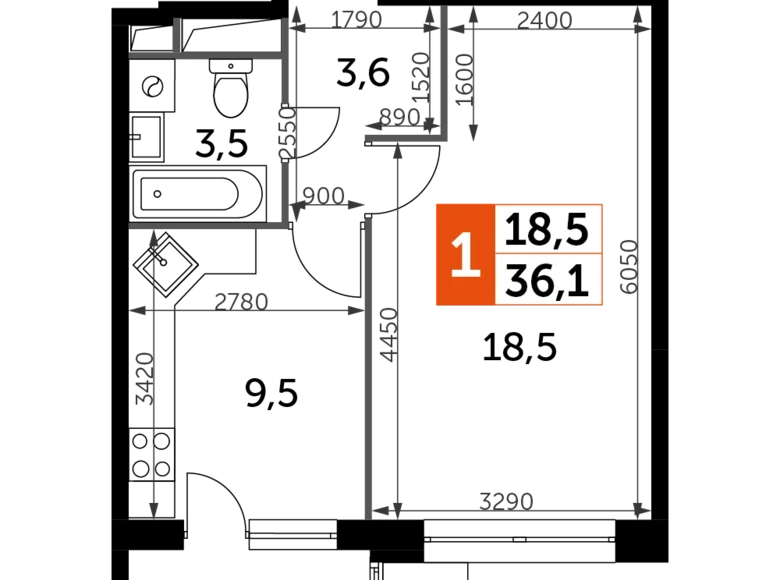 Apartamento 1 habitación 36 m² Veshki, Rusia