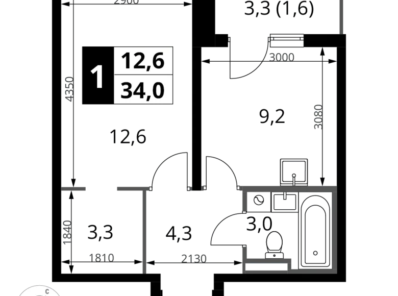 Wohnung 1 zimmer 34 m² Potapovo, Russland