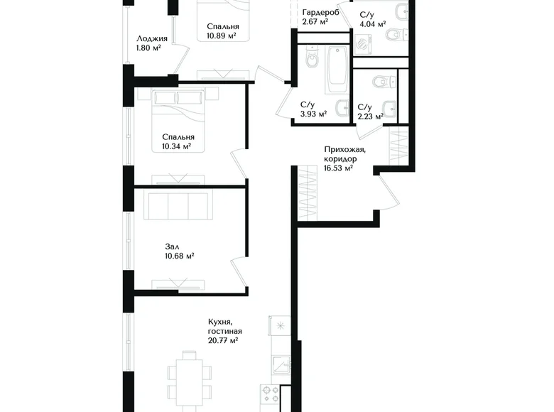 Квартира 3 комнаты 84 м² Ташкент, Узбекистан