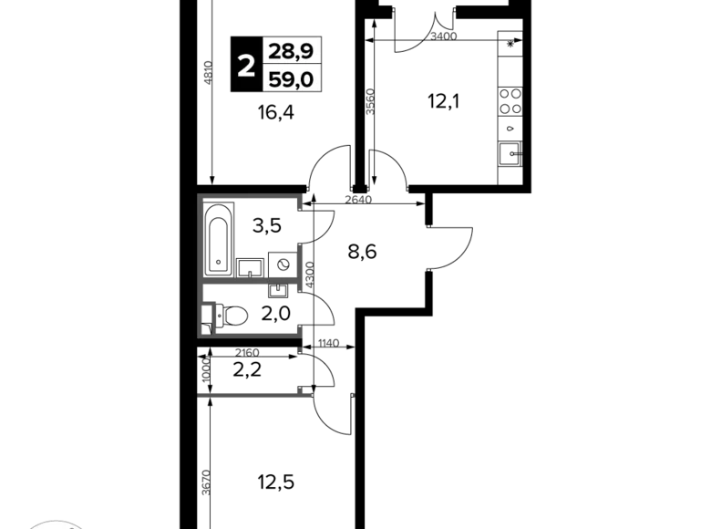 Apartamento 2 habitaciones 59 m² Potapovo, Rusia